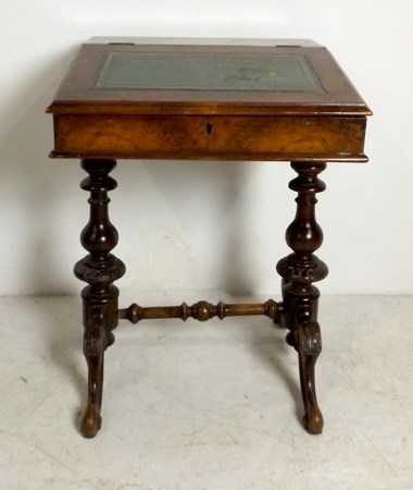 A 19th century rosewood Davenport desk, the writing slope lid with green leather skiver, - Image 3 of 5