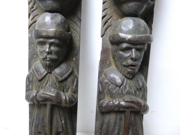 A pair of 18th century figural carvings,10 by 8 by 58cm high. - Image 3 of 3