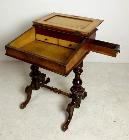 A 19th century rosewood Davenport desk, the writing slope lid with green leather skiver, - Image 2 of 5