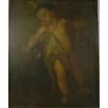 An 18th century study of a putto, standing on a serpent, oil on canvas 75 by 62cm.