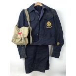 A Military Civil Defence Corps Leicester serge blue suit, labelled MOD, L. Harris Ltd.