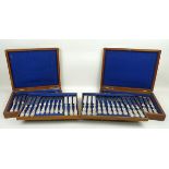 A Victorian plated canteen of twelve fruit knives and forks, fancy pattern, mahogany cased,
