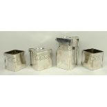 A silver plated tea set of modernist form, stamped to base 'The Cube', by Cube Teapots Ltd,