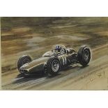 Leslie Perrin (British, 20th century): two studies of BRM racing car no 11 with driver,