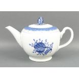 A Royal Copenhagen Faience part tea and coffee service decorated in blue and white with flowers,