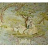 A French 19th century petit and gros point tapestry depicting children and a lamb to the centre,