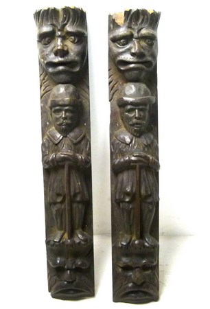 A pair of 18th century figural carvings,10 by 8 by 58cm high.