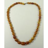 An amber necklace of oval graduated amber beads, 39cm long, together with additional amber beads,