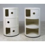 A pair of Kartell white cylindrical bedside tables, numbered 4965-6-7,