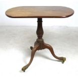 A 19th century mahogany tea table with rectangular top and tripod base, 84 by 60 by 73cm high.