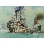 R.J. Wakefield, ships in harbour, watercolour, signed lower right, 24 by 34cm.
