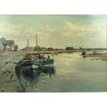 Jack Cox (British, 1914-2007): Norfolk estuary with fishing boats, possibly Wells next the Sea,