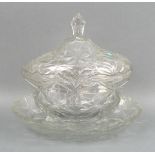 An Irish glass box, cover and stand, mid 19th century, of oval form, 23 by 21cm.