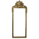 A Continental giltwood wall mirror, 18th century, with leaf and harebell surmount,
