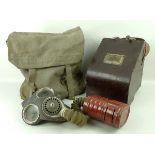 A quantity of WWII militaria, including a gas mask, kit bags, an Air Ministry bubble sextant,