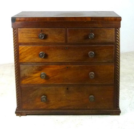 A Victorian rosewood and mahogany chest of drawers, with two short over three long drawers, - Image 2 of 5