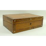 A Victorian satinwood writing box crossbanded in rosewood with mother of pearl inlay,
