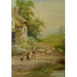 H. Murray (19th century): Meeting with the Shepherd, watercolour, signed lower right, 36 by 24cm.