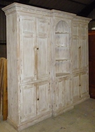 A Georgian pine lime washed breakfront cabinet, - Image 3 of 5