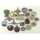 A quantity of badges and lapel pins including a Primrose League Badge bearing the motto Imperium Et