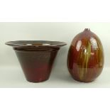 A Poole pottery pot, by Alan White, exterior red ground, interior brown ground, 37 by 24cm,