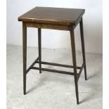 An Edwardian mahogany card table, the square section tapering legs joined by two stretchers,