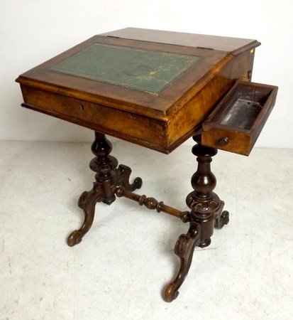A 19th century rosewood Davenport desk, the writing slope lid with green leather skiver, - Image 4 of 5