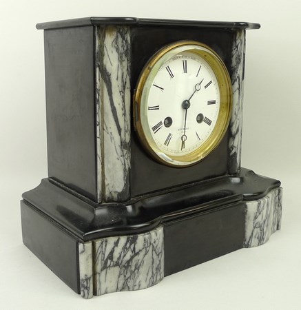 A French slate and marble mantel clock, Hry Marc, late 19th century,