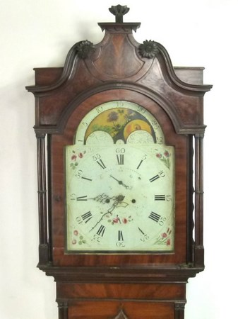 A George III mahogany longcase clock, white painted dial with domed face,