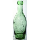 WORCESTER FLAT BOTTOMED HAMILTON STYLE BOTTLE. 8ins tall, aqua glass blob top embossed ‘G. CROCKETT/