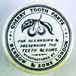 BENBOW & SONS TOOTHPASTE POT LID & BASE. 2.6ins diam, transferred ‘CHERRY TOOTH PASTE BENBOW &