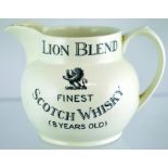 HULL PUB JUG. 4.5ins tall, white body, black transfer ‘LION BLEND FINEST/ SCOTCH WHISKY/ (8 YEARS