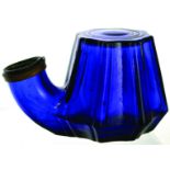 TEAKETTLE INK. 2.25ins tall, cobalt blue glass, tapering octagonal fluted shape with upturned