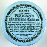 BATH FINIGANS NUTRITIVE CREAM POT LID & BASE. 2.75ins diam, blue background, black transfer ‘BATH/