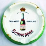 SCHWEPPES ASHTRAY. 4.25ins diam, ‘BY APPOINTMENT/ SODA WATER GINGER ALE/ SCHWEPPES’ bottle shown