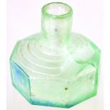OCTAGONAL INK. 2.5ins tall, aqua glass wide based octagonal shape with pen rest. Very good. NR  (NL)