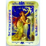 SCHWEPPES ASHTRAY. 5 by 3.5ins, multicoloured image lady filling glass from waterfall. ‘SCHWEPPES BY