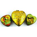 HEART SHAPE TINS. ‘Crongress Marial Boulogne 1938’, one with cherub pictured & one with clown (?)