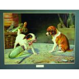 CAUSE & EFFECT MULTI-COLOURED MOUNTED PRINTS. 16 by 12.5ins. 2 pups pictured playing with hamilton