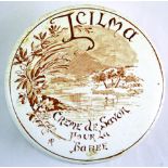 ICILMA POT LID. 4ins diam, eastern style lady pictured ‘ICILMA CREME POUR LA FIGURE’. Bottom