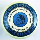 GROSSMITH & SON TOOTHPASTE POT LID & BASE. 3.25ins diam, blue background, transferred ‘J. GROSSMITH