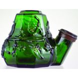 TEAKETTLE INK. 2.5ins tall, deep emerald green glass, tapering circular shape with heavily