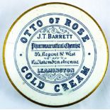 LEAMINGTON COLD CREAM POT LID. 3ins diam, ‘OTTO OF ROSE COLD CREAM/ J.T. BARRETT PHARMACEUTICAL