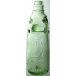 CLITHEROE VALVE PATENT CODD BOTTLE. 8.5ins tall, aqua glass embossed ‘S. SPEAK/ CLITHEROE’ to