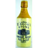 MELROSE GINGER BEER BOTTLE. 8.25ins tall, st. t.t. s.s. black transfer, ‘W. BORWN/ STONE GINGER