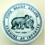 BEARS GREASE POT LID & BASE. 2.75ins diam, standing & reclining bears pictured transferred ‘FINE