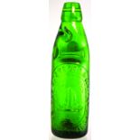 SCARBOROUGH GREEN GLASS CODD BOTTLE. 9ins tall, emerald green glass, embossed ‘THE SCARBOROUGH &