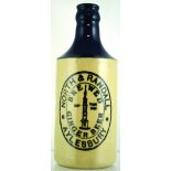 AYLESBURY GINGER BEER BOTTLE. 7.25ins tall, st. c.c. blue top, black transfer ‘NORTH & RANDALL/