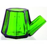 TEAKETTLE INK. 2ins tall, bright green glass, tapering octagonal shape with octagonal upturned