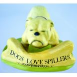 SPILLERS ADVERTISING BULLDOG. 3.25ins tall, figure of standing dog, bone in front, cream glaze. ‘